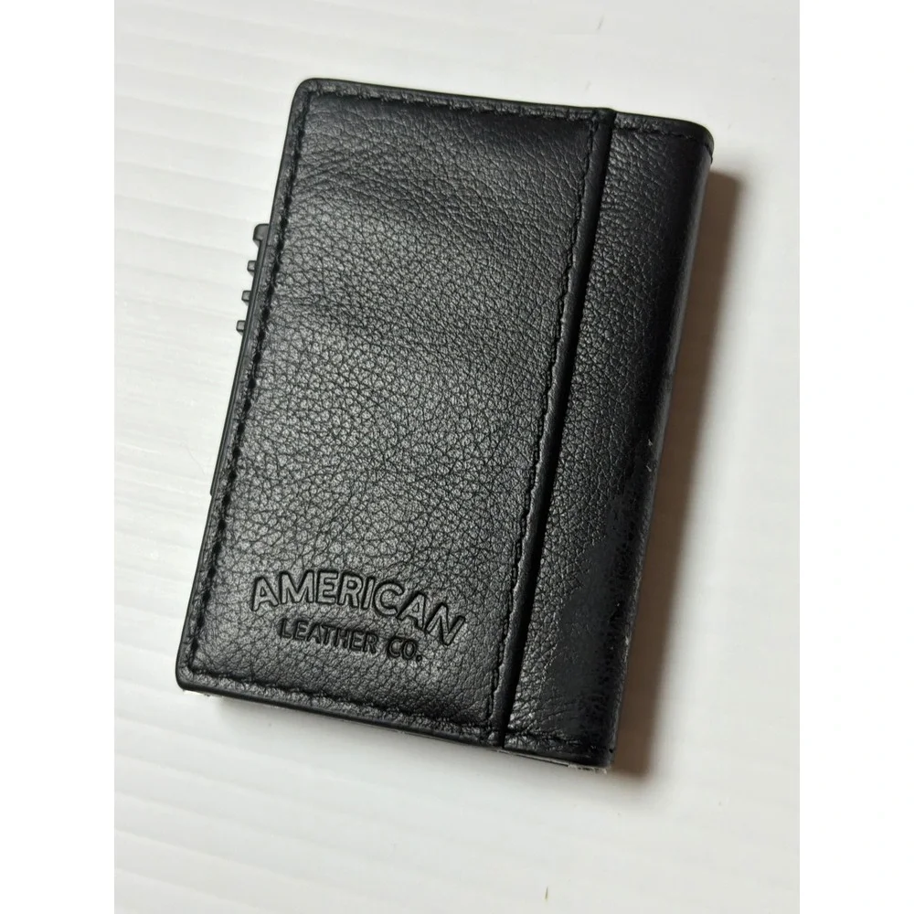American Leather Co Card Holder Black RFID Pop Up Minimalist Wallet Mens